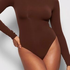 SKIMS Fitted Brown Bodysuit with Long Sleeves